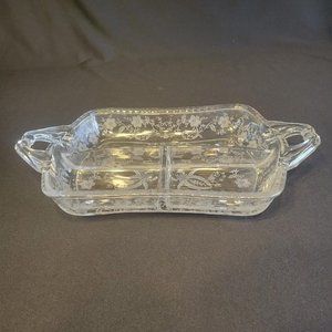 Vintage 1940s New Martinsville Glass Company Prelude Etched Divided Relish Dish